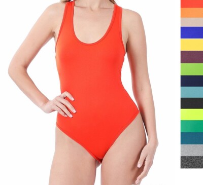Womens Basic Bodysuit  Solid  Opaque Racer Back Tank One Size S/M  L/XL 