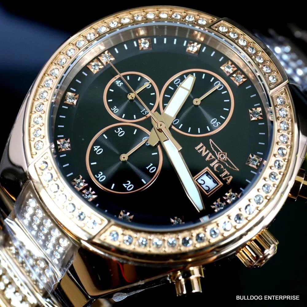 Invicta Specialty Crystal Accented Rose Gold Plated Black 45mm