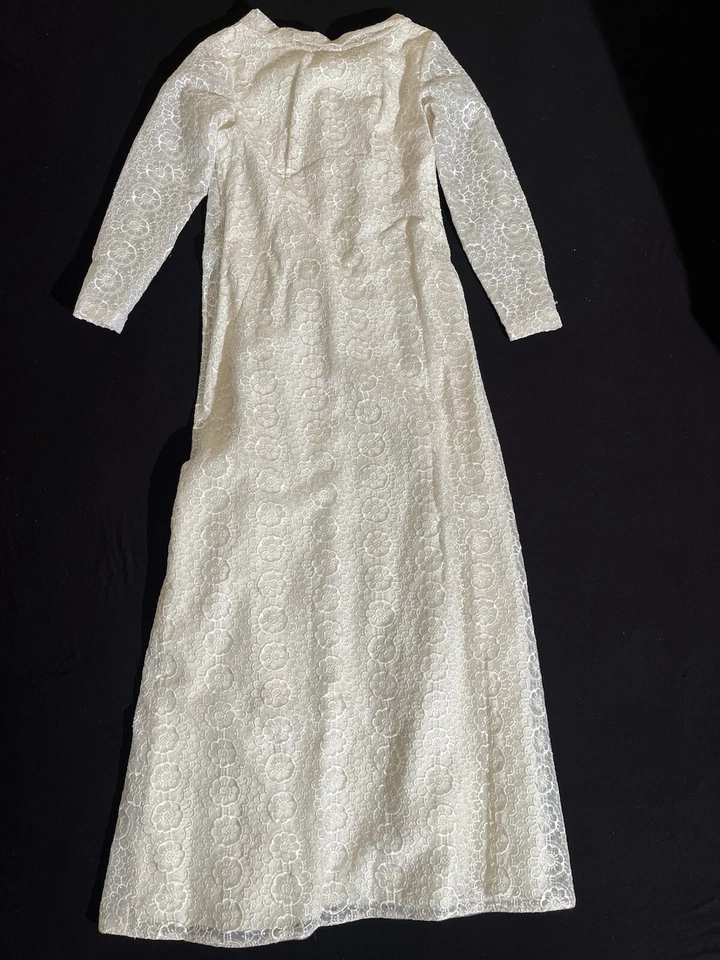 Vestido de novia vintage de encaje bordado años 60 • Twiggy • Largo • Pequeño Foto 3 de 4