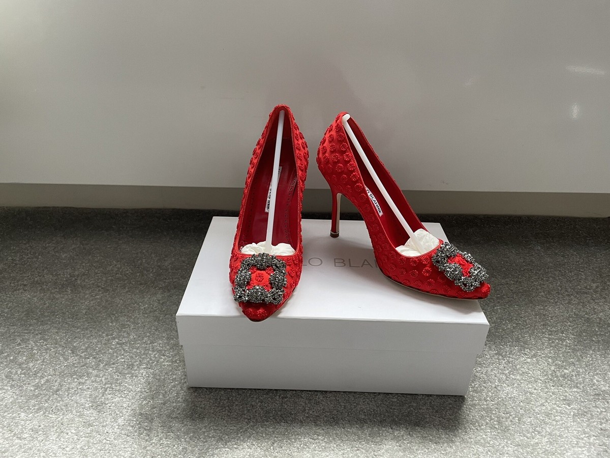 Manolo Blahnik Hangisi, Red Spot 105 Pumps, Size 35 UK