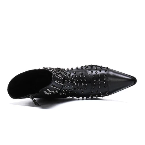 Herren Leder Stiefeletten Motorrad Stiefel Mit Nieten Westernstiefel Punk Biker - Bild 9 von 12