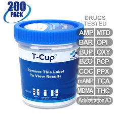 NEW Mintegrity Drug Test 14-Panel T-Cup Urine Home Kit 200-Pack #MI-TDOA-1144A3