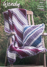 Wendy Pattern 5965, Chunky crochet Diagonal stripe Crochet Blanket & Cushion