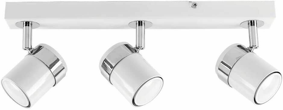 Minisun Rosie Modern 3 Light Gloss White Chrome Straight Bar Ceiling Spotlight