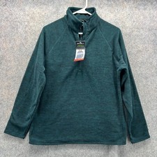 Eddie Bauer Sweater Women Medium Heather Blue Fleece Jacket Quarter Zip Comfy