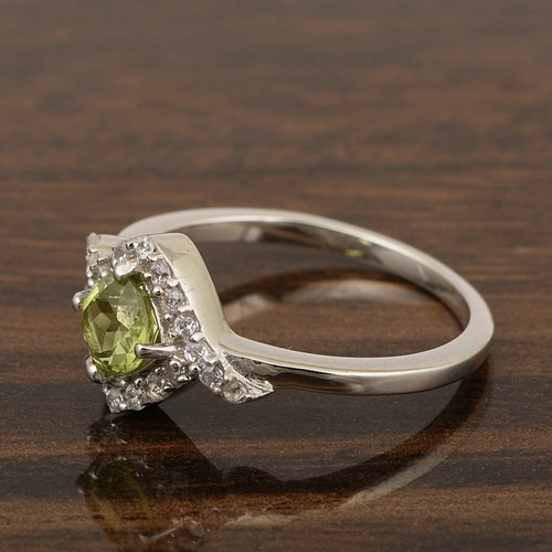 5MM Cushion Shape Peridot 925 Sterling Silver Solitaire Accents Women Ring - Picture 3 of 9