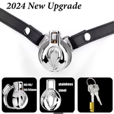2024 New 4-Size Metal Male Chastity Device Cage with Ring Lock Ring Belt Bdsm US