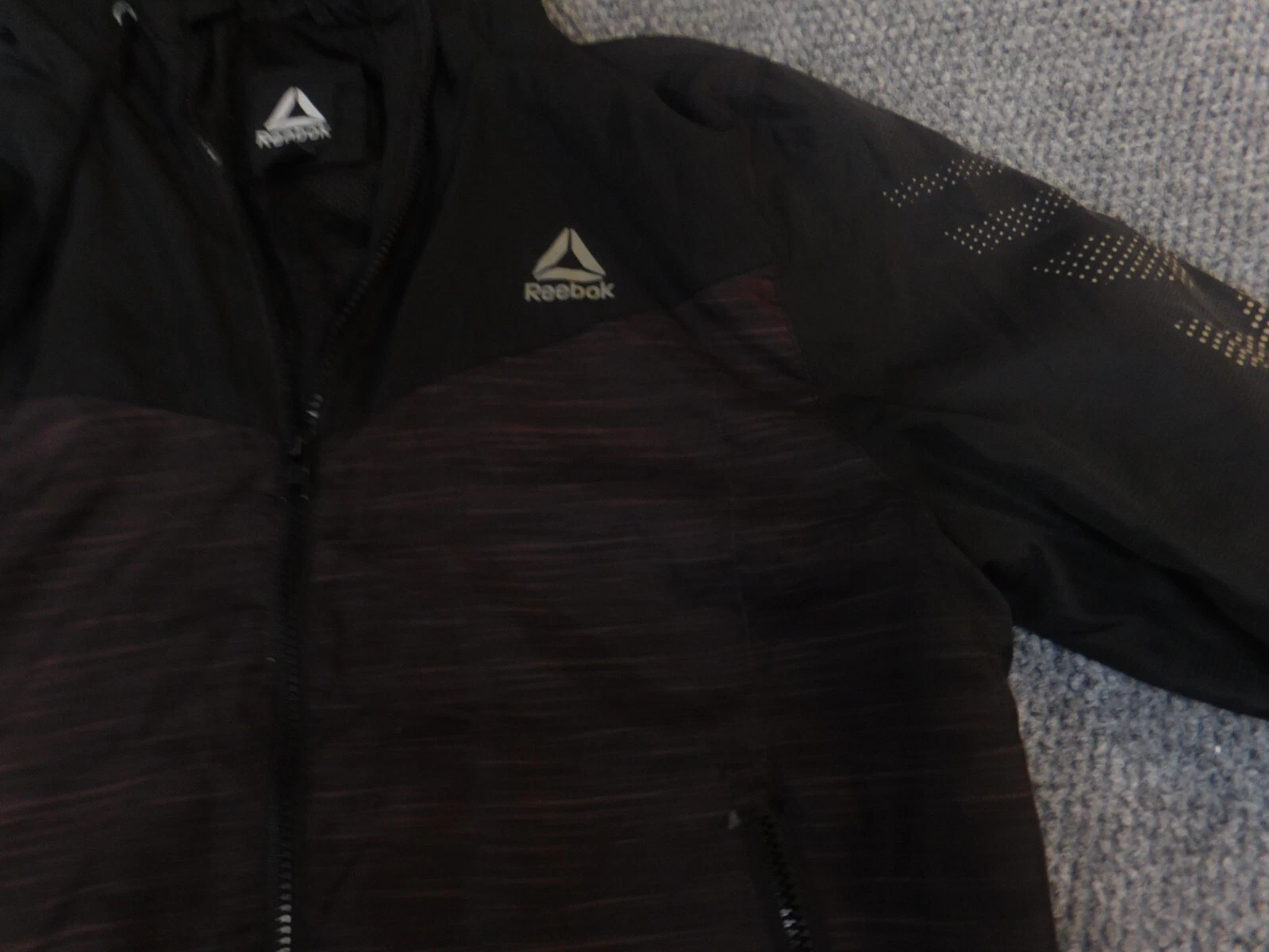 Reebok Mens Jacket M purple black Hoodie full zip drawstring blue - product detail image 6