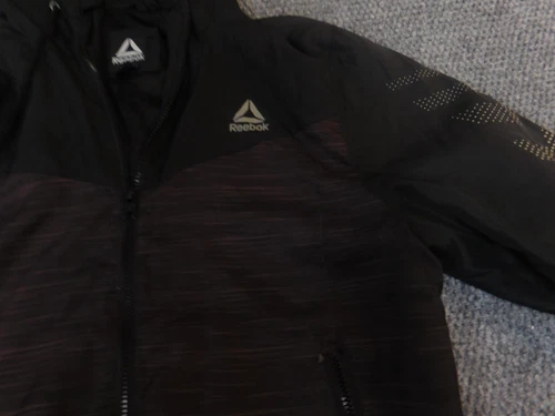 Reebok Mens Jacket M purple black Hoodie full zip drawstring blue image 6