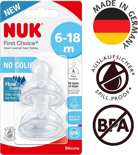 NUK First Choice+ Teats for Baby Bottles 6-18 Months Flow Control 2 Count UK - Picture 6 of 7