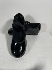Girl  s Capezio SHUFFLE TAP Black Patent Tap Shoes Size 10.5 M