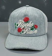 Ryoko Rain Luxury Streetwear Denim Rose Strapback 5-Panel OSFM Hat Cap NEW NWOT 