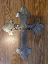 Blessed Cross Metal Wall Art Sign, Christian Decor 11 x 14