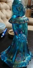 Fenton Blue carnival Glass Girl Figurine Hand Painted Floral Signed