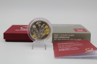 PRAGER: Österreich 10 Euro 2022 Sprache der Blumen Löwenzahn Silber [B34]#k