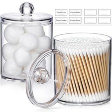 Acrylic Qtip Holder 2 Pack Clear Cotton Swab Dispenser Floss Pick Storage