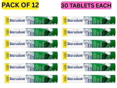 12 Pack Steradent Tablets Active Fresh 30 Tabs Each,Cleanse Dentures-Exp:11/2025