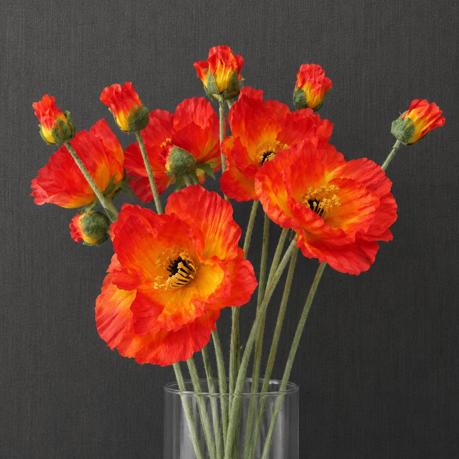 Artificial Pack of 6 x 100cm Poppy Stem Red Realistic Faux Indoor Home Office