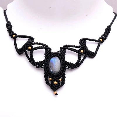 Natürlich Labradorite Handgefertigt Boho Makramee Anhänger Heilung Halsband - Bild 1 von 4