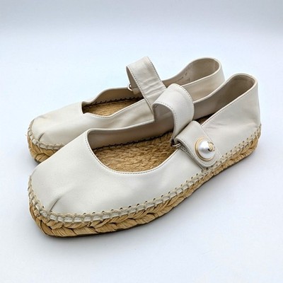 Jimmy Choo Fayence Espadrille Mary Jane Flats Women's Off White Size US7 EU37