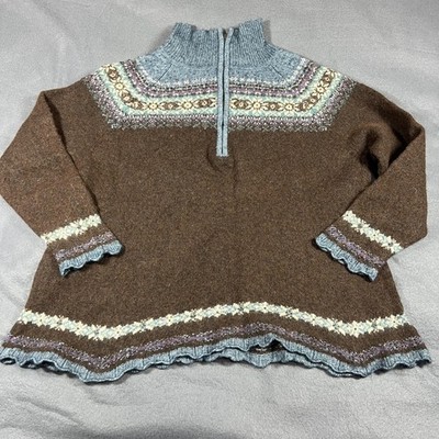 Eddie Bauer Collectibles Sweater W XXL? (M/L) Brown Blue Fair Isle Cashmere Zip