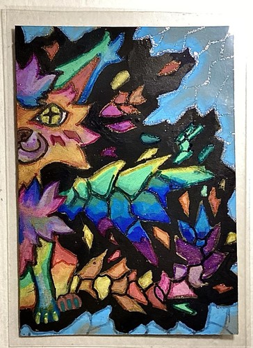 ACEO Original Signed Art Card Cats Series No. 22 “Mosaic” Rainbow Glass