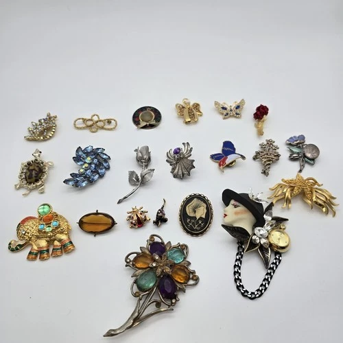 Vintage Costume Jewelry Brooches & Pins Lot Of 21