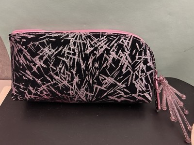 MAC Frosted Fireworks Black Pink Sparkle Cosmetic Bag Clutch Travel Case