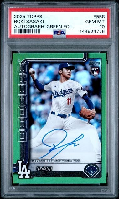 2025 Topps Roki Sasaki Green Foil Rookie RC 558 On Card Auto #/99