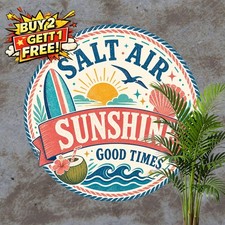 Beach Vibes Only Round Metal Sign Coastal Summer Decor Plaque 8x8