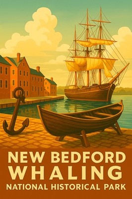 NEW BEDFORD WHALING NATIONAL PARK TRAVEL POSTER *2X3 FRIDGE MAGNET* MASS GIFT MA