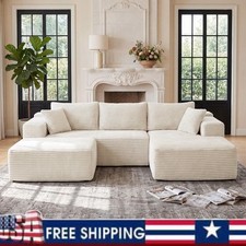 Boneless Cloud Sectional Couch 109" U Shaped Modular Corduroy Sofa Living Room