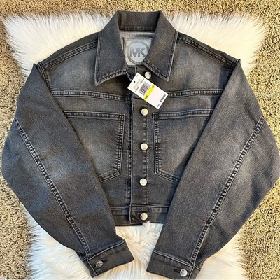 Michael Kors Grey Crop Denim Jacket Size M New