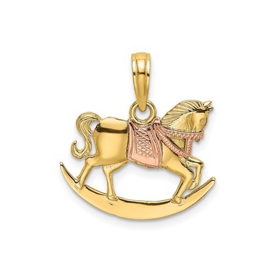 10k Bicolor Gold Schaukelpferd Anhänger Gelbe Rose Charm für Frauen Baby Schmuck