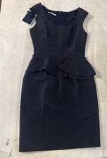 Oscar De La Renta Back Blue Peplum Dress UK6 US2 XS