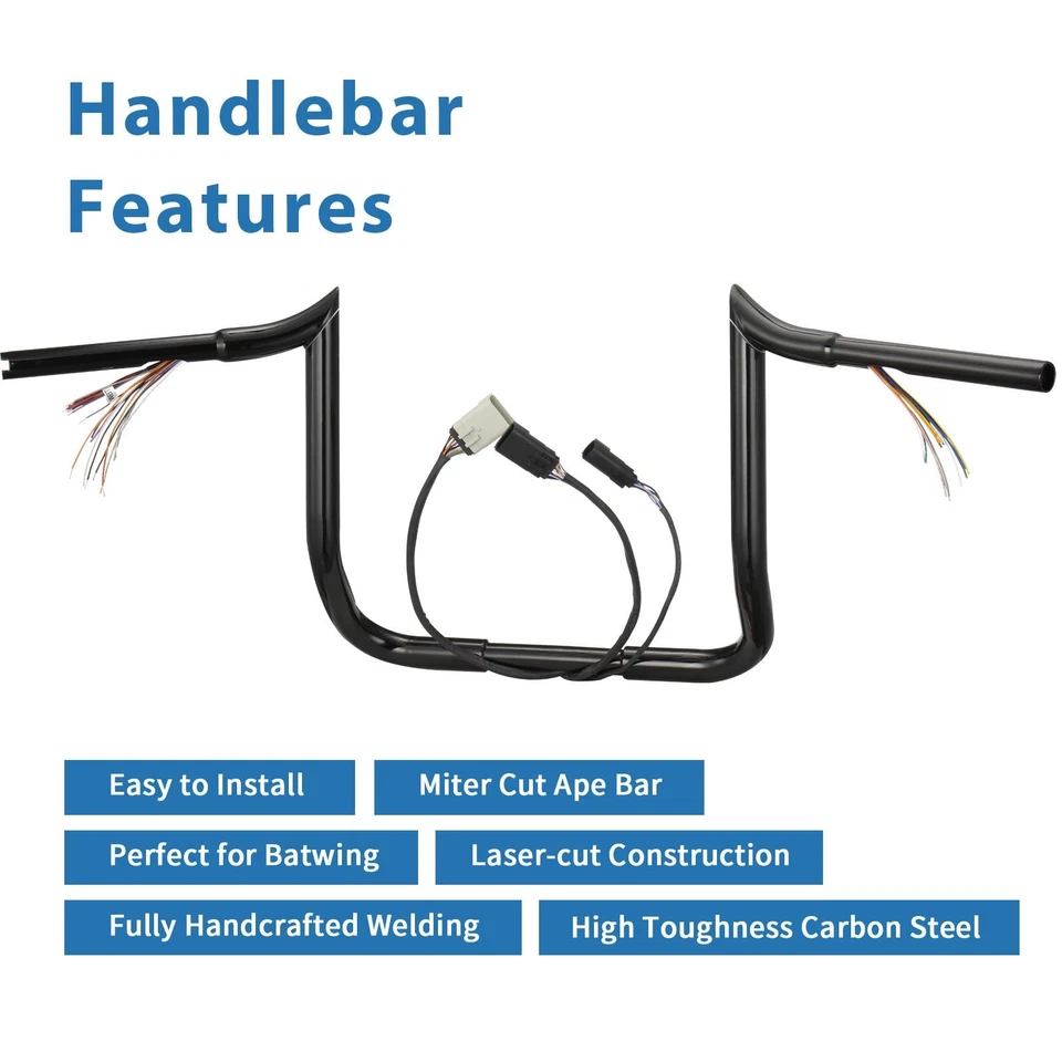 Manillar Meathook de 10" precableado para Harley Touring Street Electra Glide 08-13 Foto 3 de 4