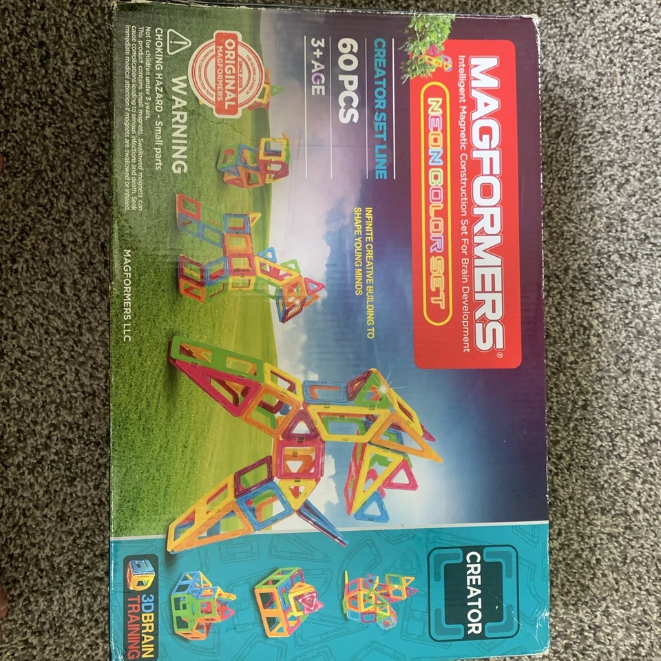 2014 Magformers Intelligent Magnetic Construction Toy Pieces Neon 60 Pieces - Image 2 of 4