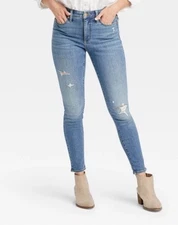 Women's High-Rise Skinny Jeans - Universal Thread Sz 14 Distressed Light Wash