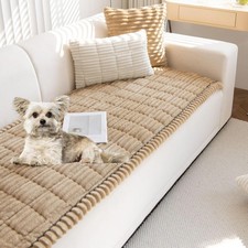 Faux Fur Plush Dog Couch Cover 3D Stripe Fuzzy Sofa Cover Non-Slip Fluffy Dog