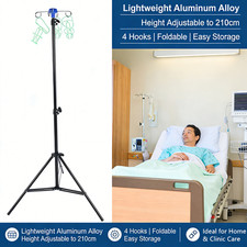 Foldable Portable IV Pole Drip Bag Stand - Home Clinic Medical Equipment