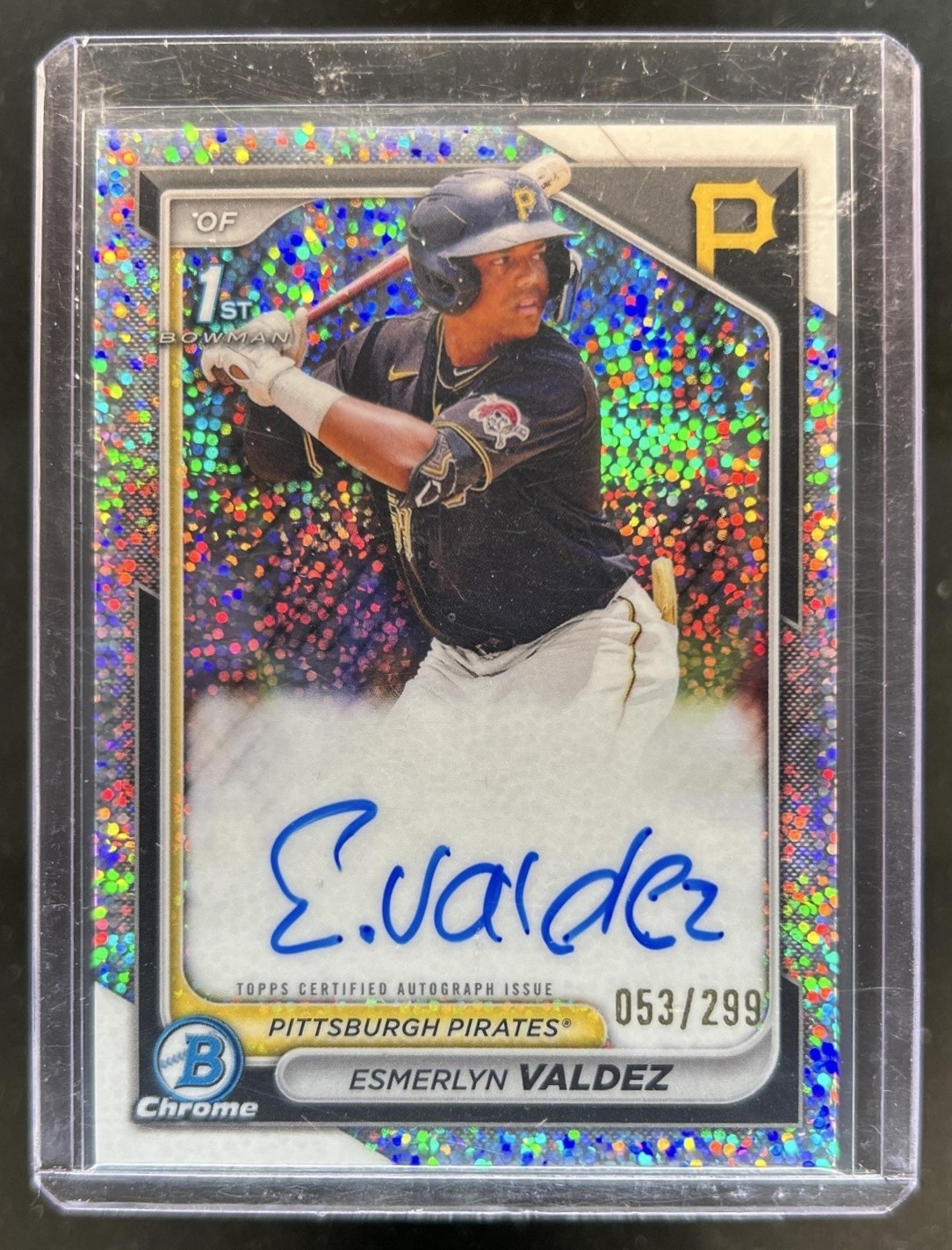 2024 Bowman Esmerlyn Valdez Chrome Auto Speckle Refractor 1st #/299 Pirates