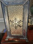 Vintage Stained Glass Electric Table Accent Lamp Blue Silver Snowflake Footed