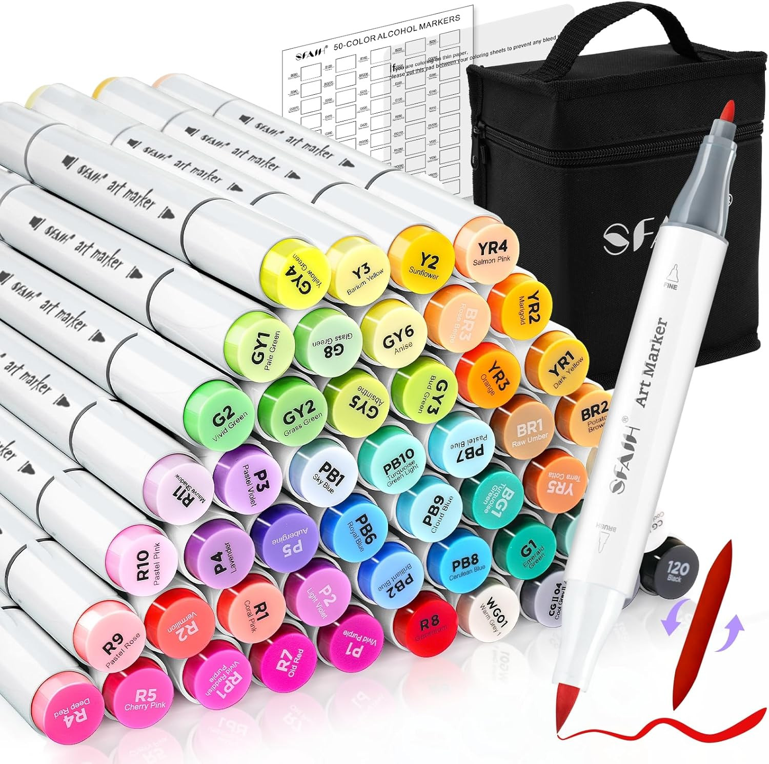 Brush Tip & Fine Tip - 49 Colors Double Tipped Art Markers