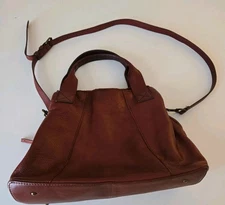 American Leather Co. Triple Entry  Reddish Brown Leather Shoulder Bag 