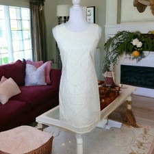 Tahari Size 2 Women's Fran Laser Cut Shift Dress White Sleeveless Formal Party