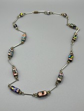 Vintage Art Glass Glasperlen Kette 74 cm Murano Stil Millefiori Aventurin
