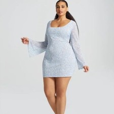 Gabrielle Union Fashion to Figure Dress 0 (XL/12) Blue Bell Sleeve Oversized