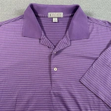 Peter Millar Polo Golf Shirt Mens L Purple Striped "No Logo" Cotton Short Sleeve