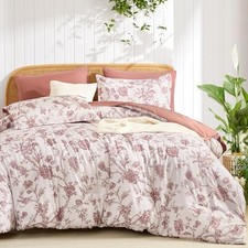 Floral Comforter Set Size 7 Pieces Flower with Bird Bed in a King Blush Pink