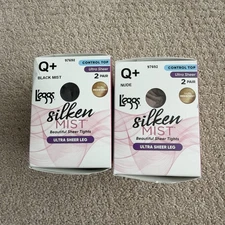 L'eggs Silken Mist Ultra Sheer Control Top Pantyhose Black Mist and Nude Q+  